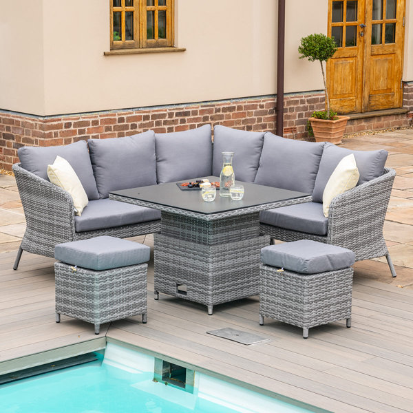 Rattan garden furniture with rise and fall table hot sale